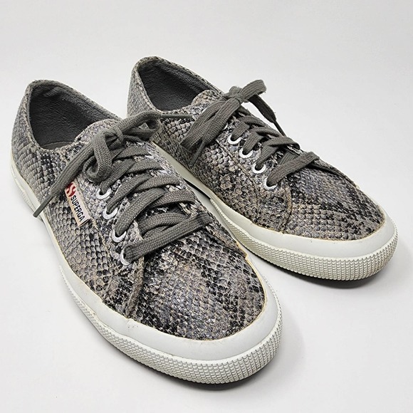 Superga Grey Snakeskin lace-up low-top sneakers 2750 Cot Snake. EU40=US9 - Picture 1 of 9